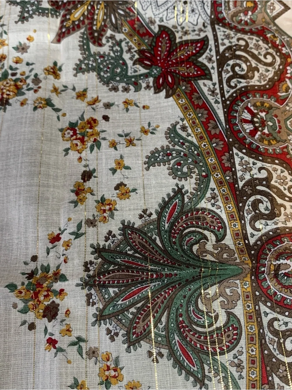 Dior Red, Cream & Brown Paisley Silk Scarf